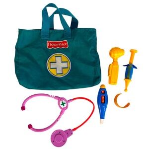 6 Piece Fisher Price Doctors Kit with bag noise making stethoscope BandAid etc